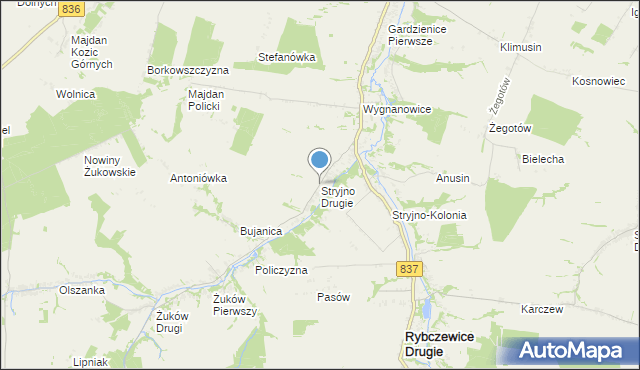 mapa Stryjno Drugie, Stryjno Drugie na mapie Targeo